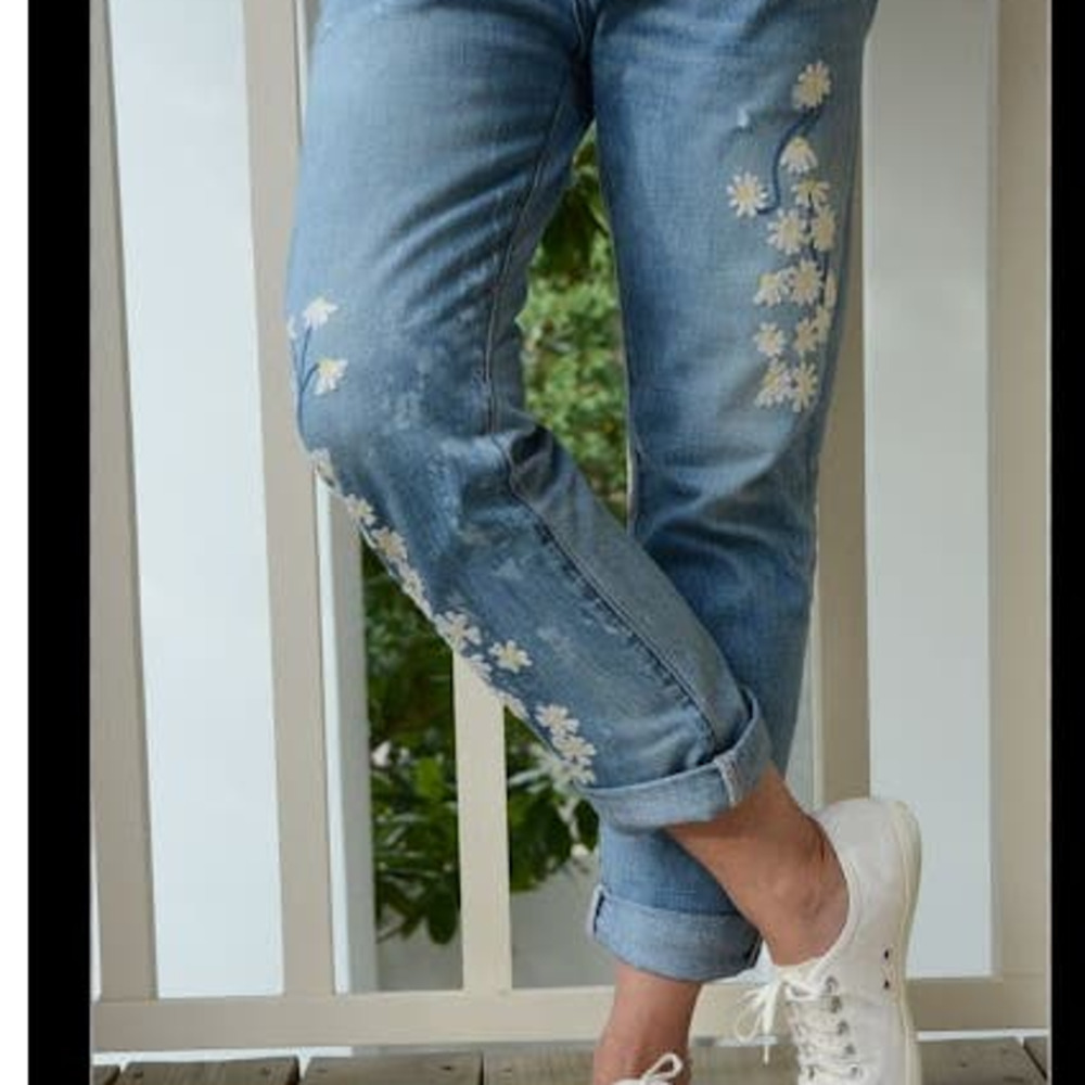Bliss and Mischief x NSF Floral embroidered jeans button fly Womens Size 26